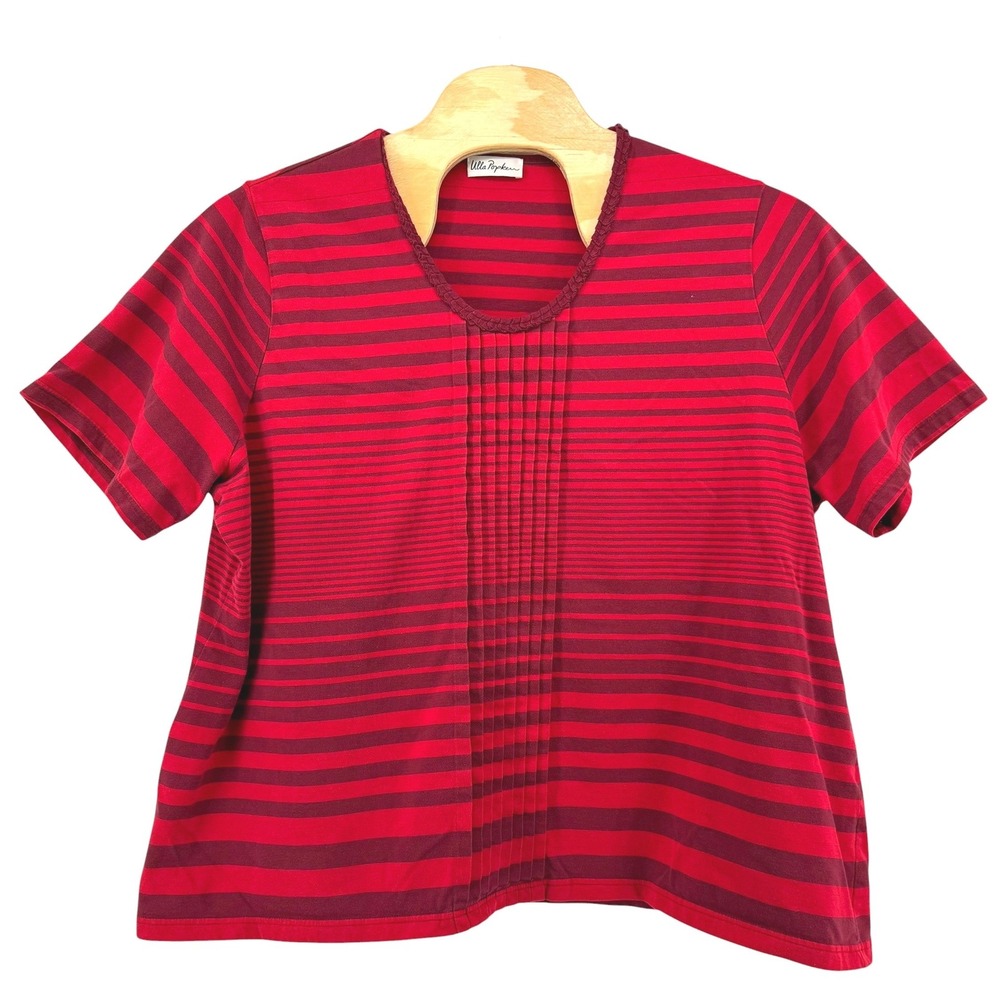 Ulla Popken Red Striped Pintuck Pleat Short Sleeve Top Tunic Plus Size‎ 28/30
